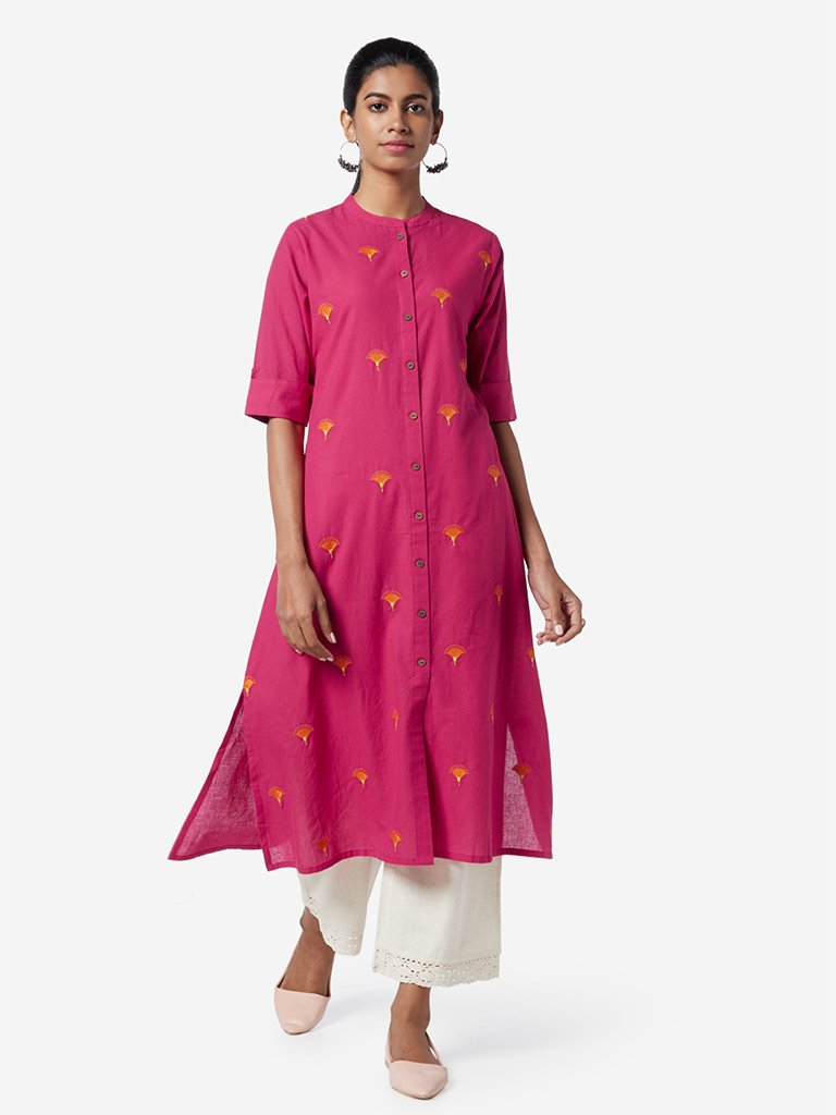 Utsa Dark Pink Embroidered A-line Kurta