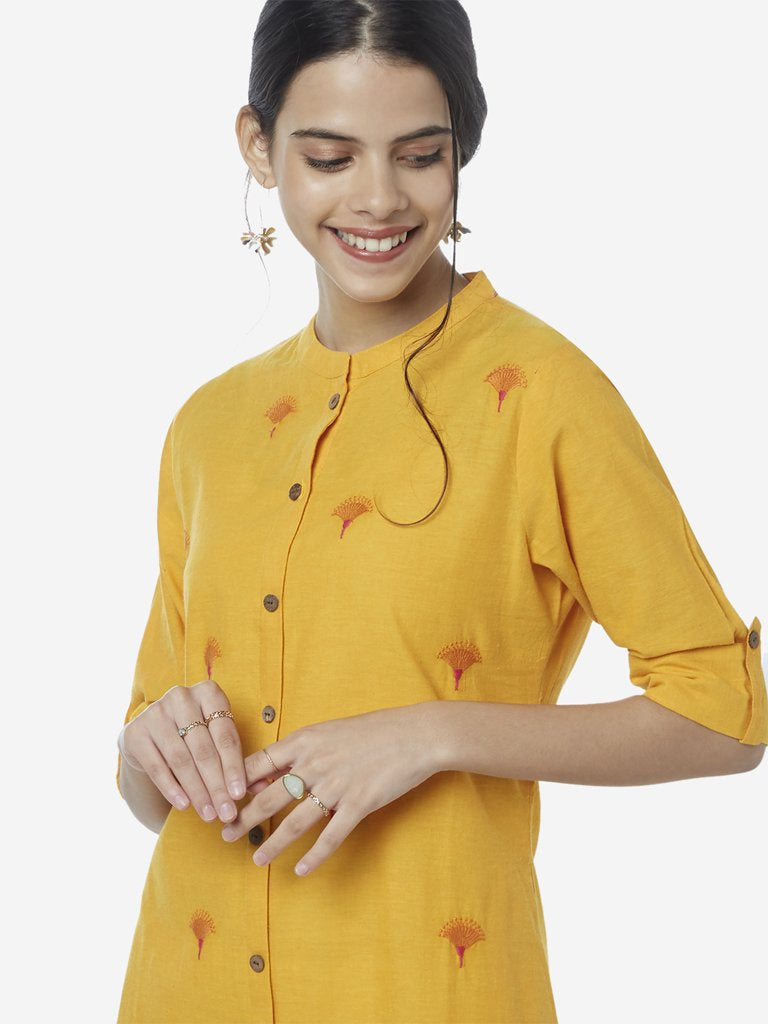 Utsa Mustard Embroidered A-line Kurta