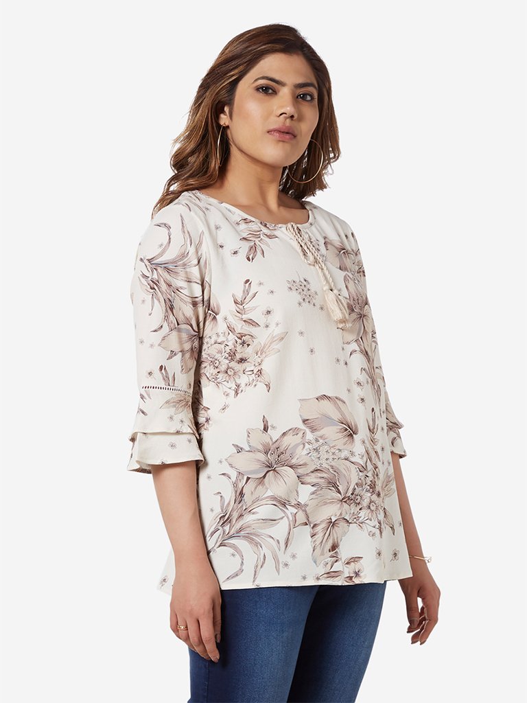 Gia Curve Beige Floral Patterned Top