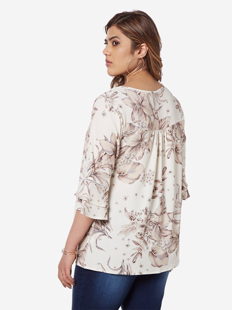 Gia Curve Beige Floral Patterned Top