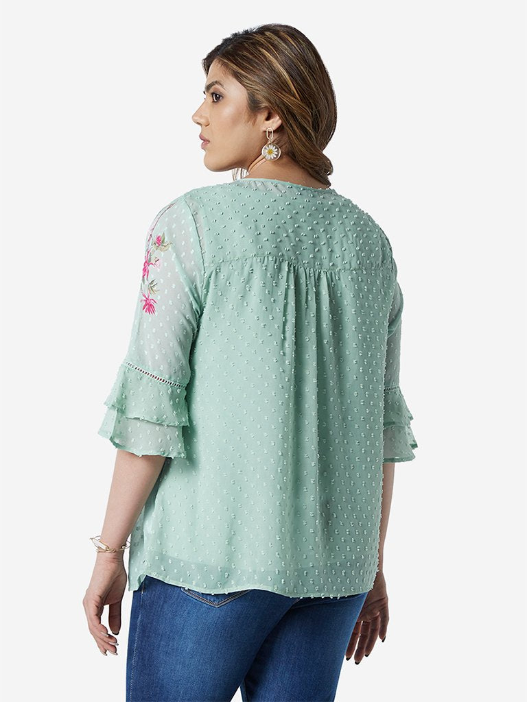 Gia Curve Mint Top Floral Design With Camisole