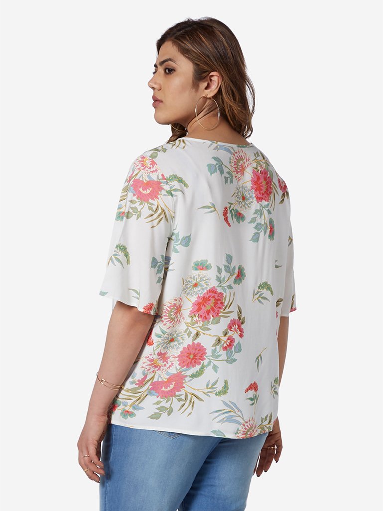 Gia Curve White Floral Printed Esther Top