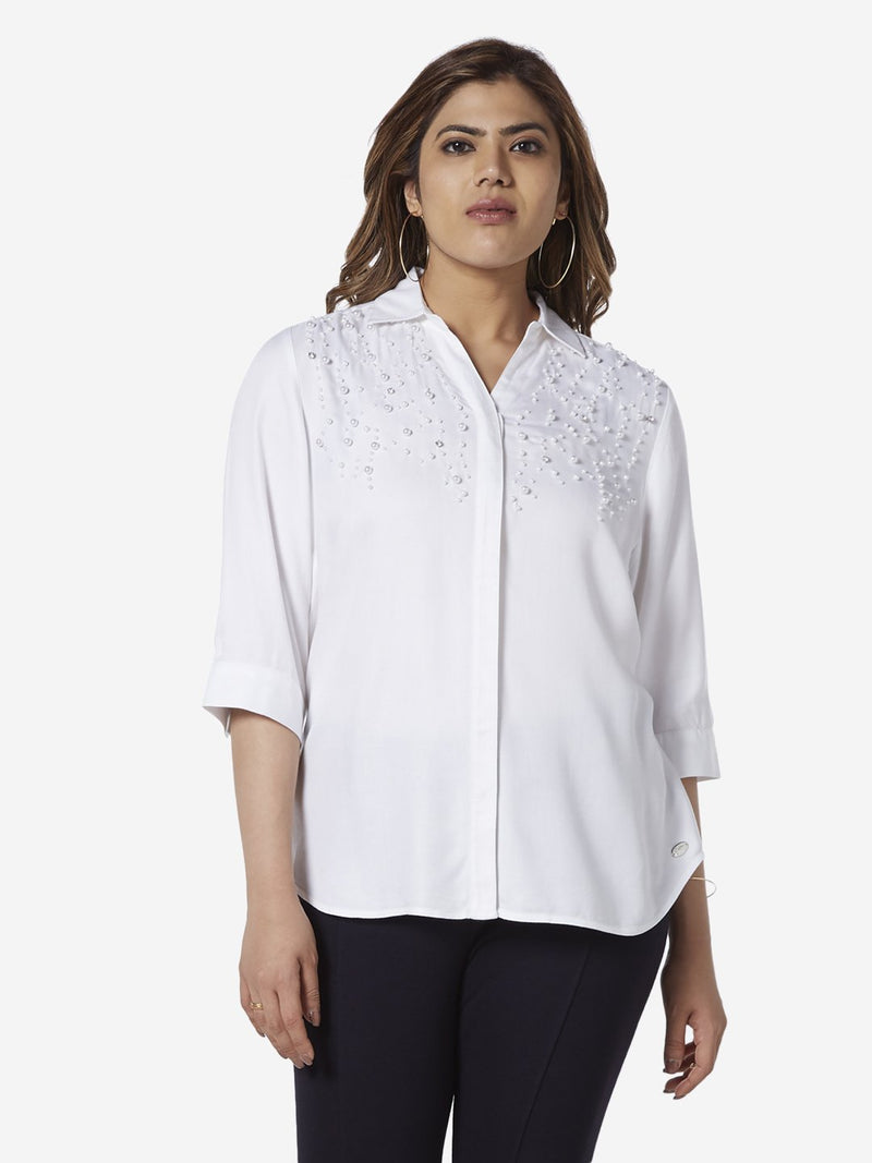 Gia Curve White Pearl Detail Trina Casual Shirt