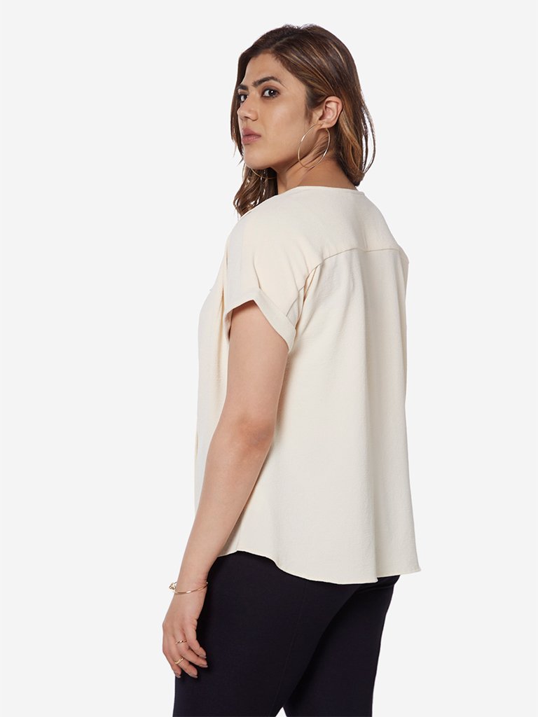 Gia Curve Beige Self-Textured Marine Top