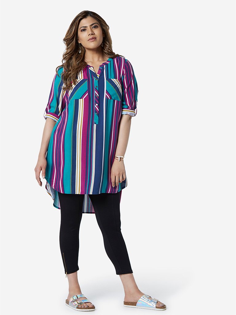 Gia Curve Multicolour Striped Oasis Top