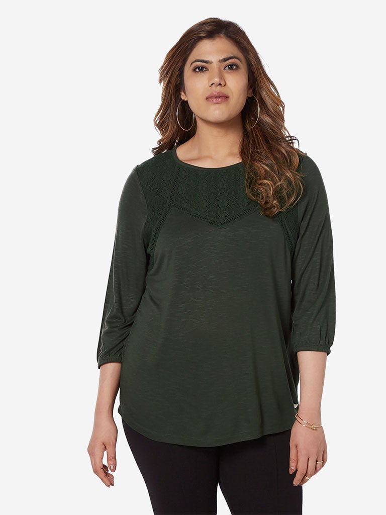 Gia Curve Olive Cut-Out Detailed Jinx Top