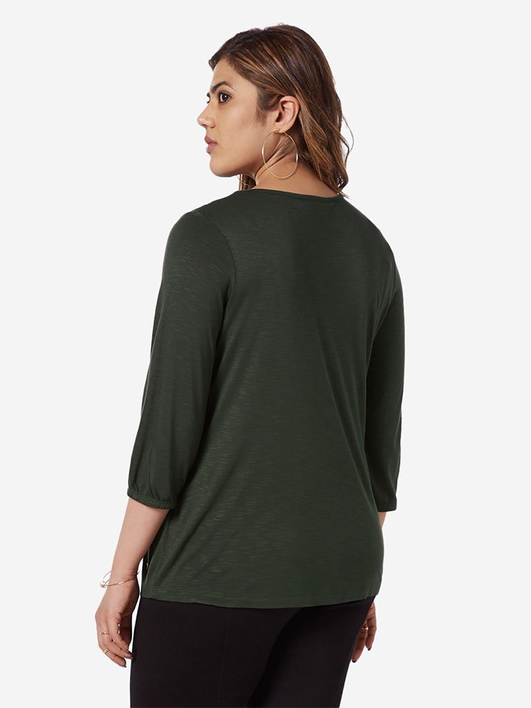Gia Curve Olive Cut-Out Detailed Jinx Top