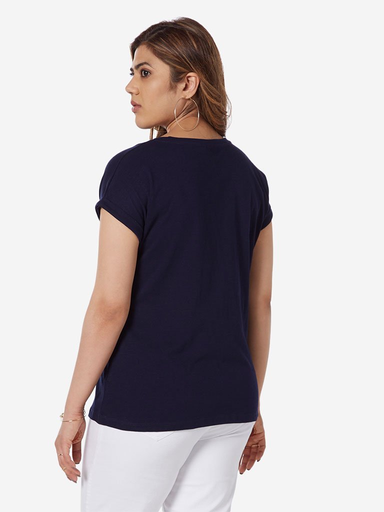Gia Curve Navy Floral Patterned Bella T-Shirt
