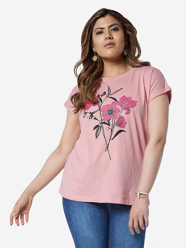 Gia Curve Pink Floral Pattern Bella T-Shirt