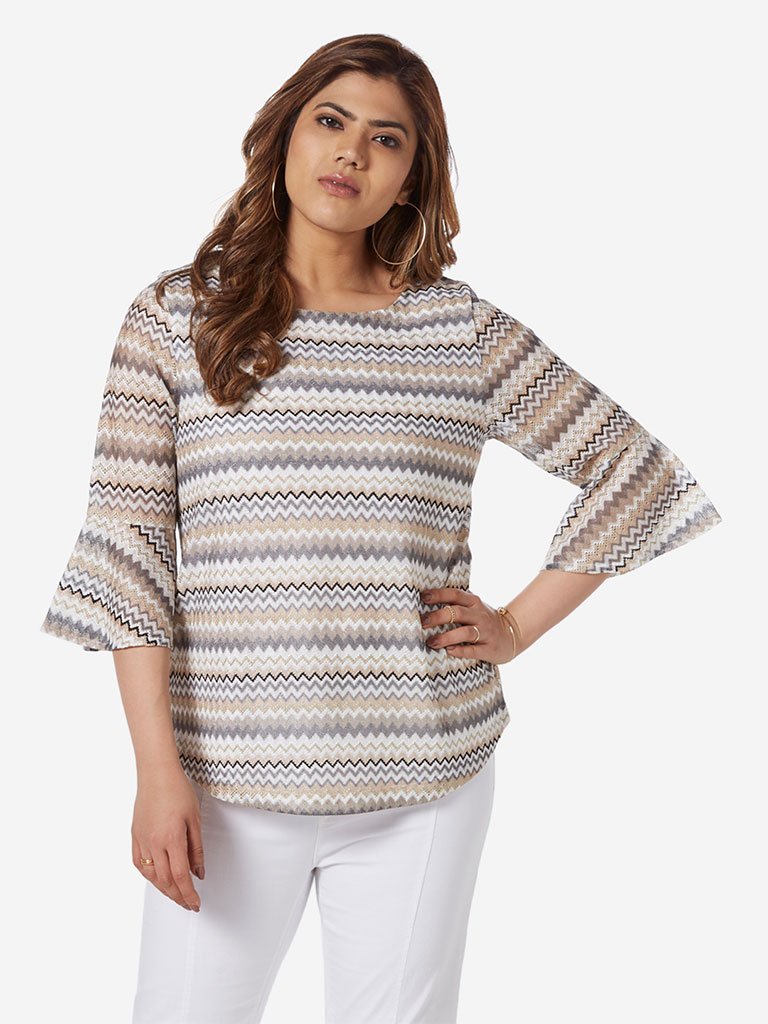Gia Curve Beige Chevron Print Peppy Top