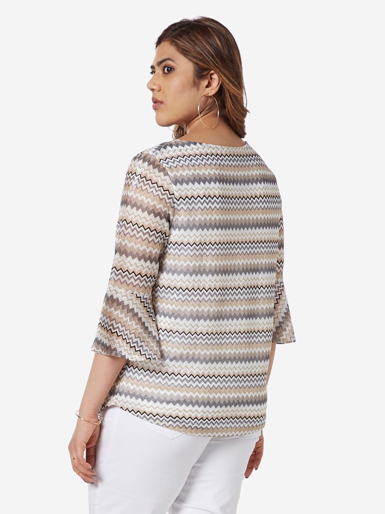 Gia Curve Beige Chevron Print Peppy Top