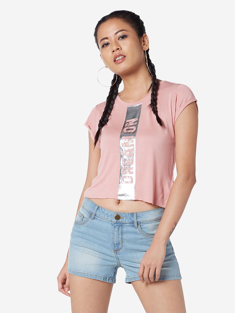 Nuon Pink Text Print Olix T-Shirt