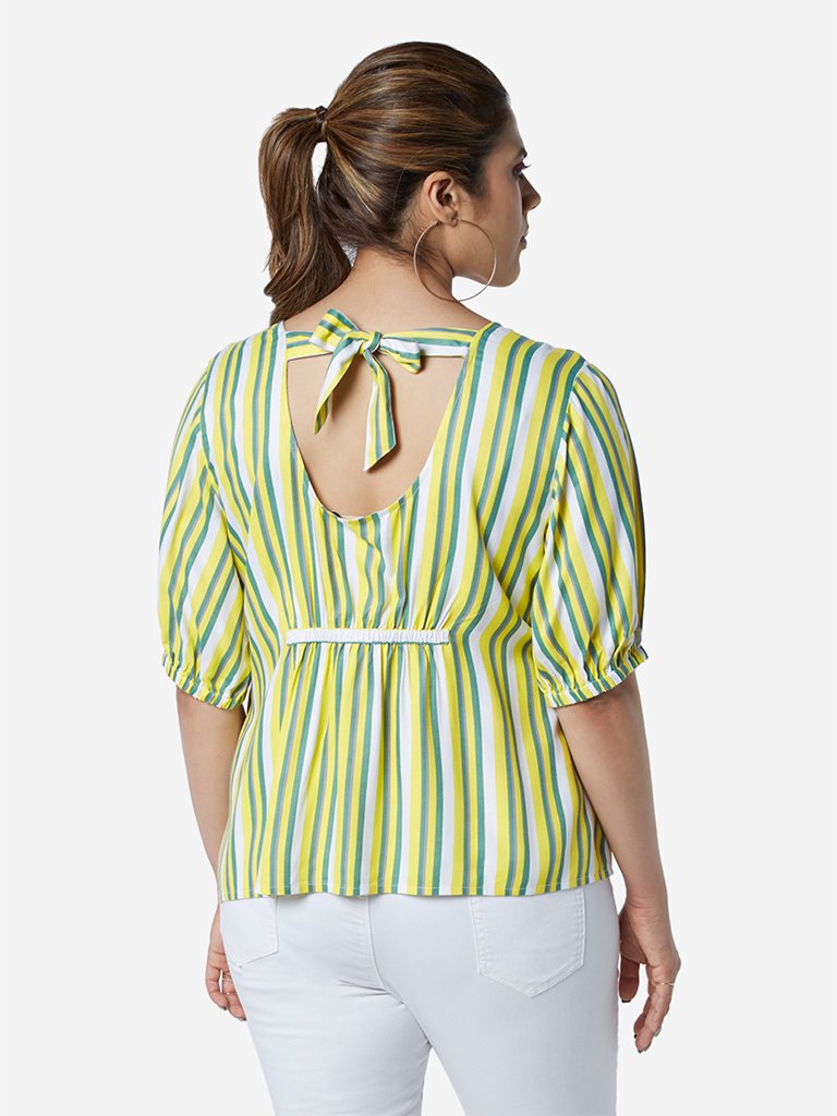 Sassy Soda Curve Yellow Stripe Printed Top