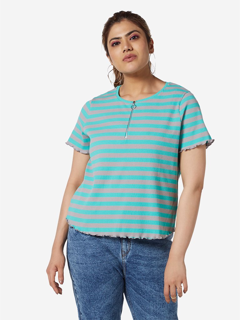 Sassy Soda Curve Teal Ribbed Letty T-Shirt