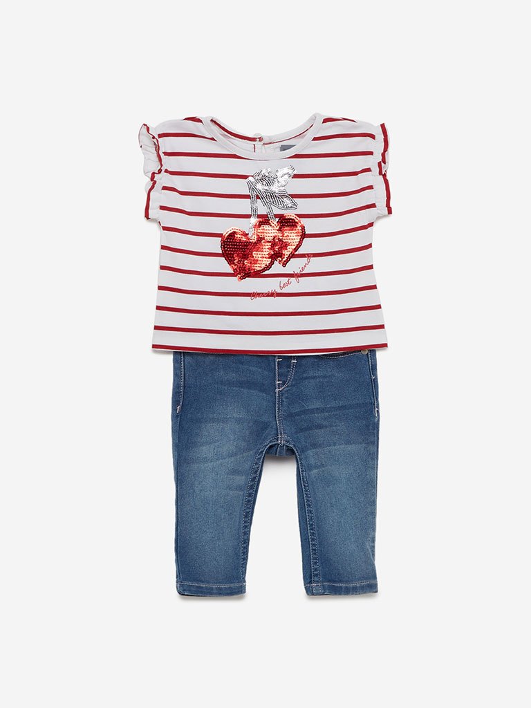 Baby HOP Blue Jeans And Sequinned T-Shirt Set