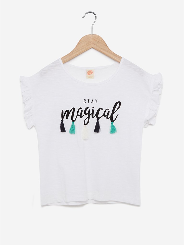 Y&F Kids White Tassel-Detailed Nissa Top