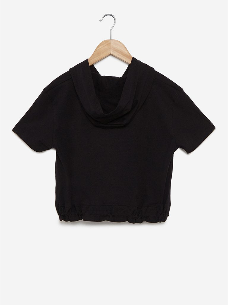 Y&F Kids Black Sequinned Hooded Kristy Top