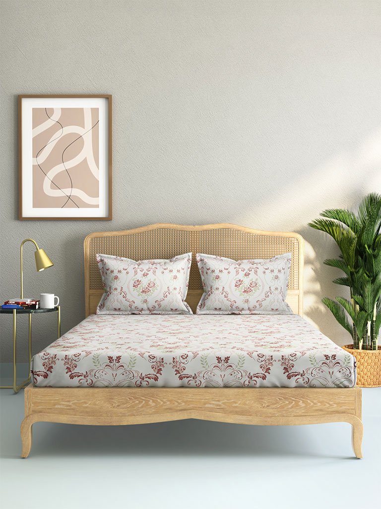 Westside Home Multicolour 210 TC Sateen Double Bedsheet With Two Pillowcases Set