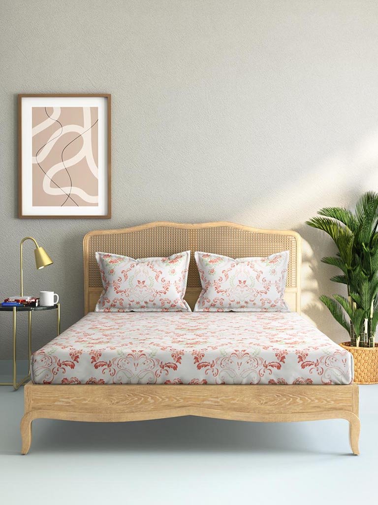 Westside Home Off White Printed 210 Sateen King Bedsheet Set