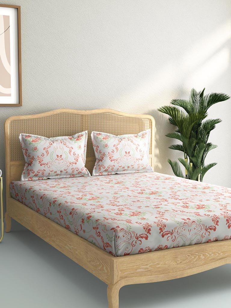 Westside Home Off White Printed 210 Sateen King Bedsheet Set