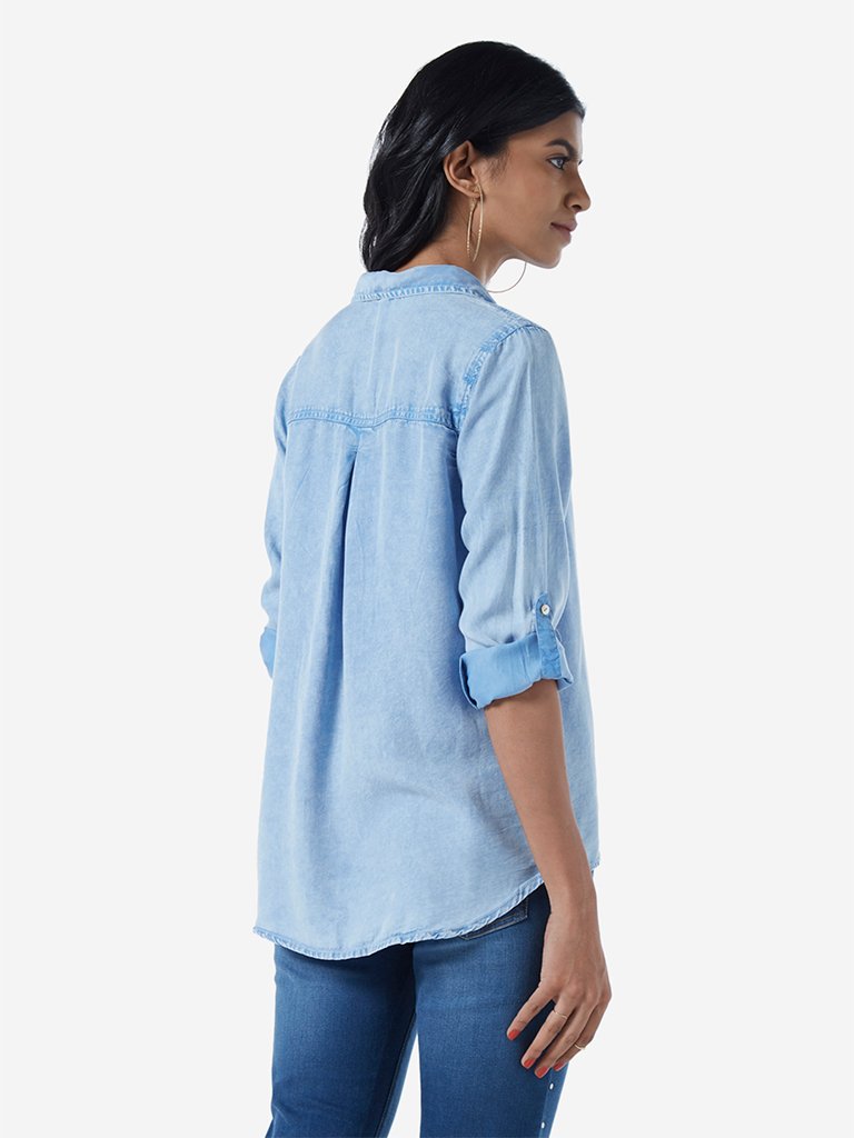 LOV Light Blue Acid Wash Casual Shirt