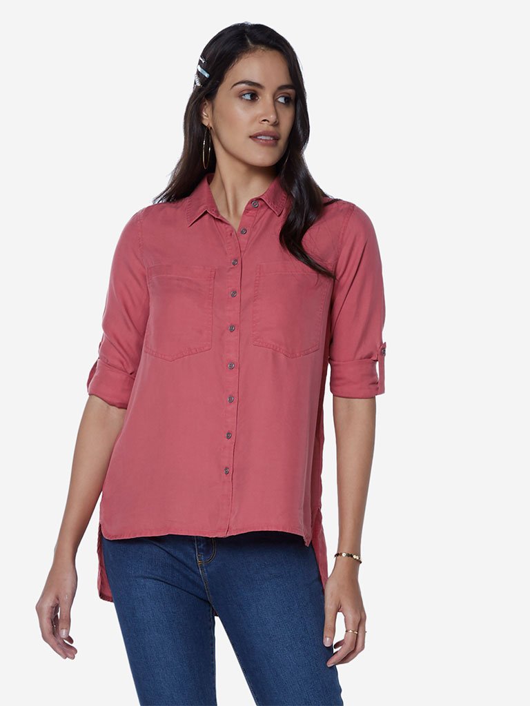 LOV Dull Pink High-Low Una Casual Shirt