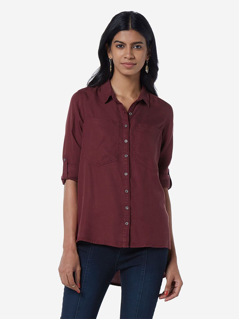LOV Burgundy High-Low Una Shirt