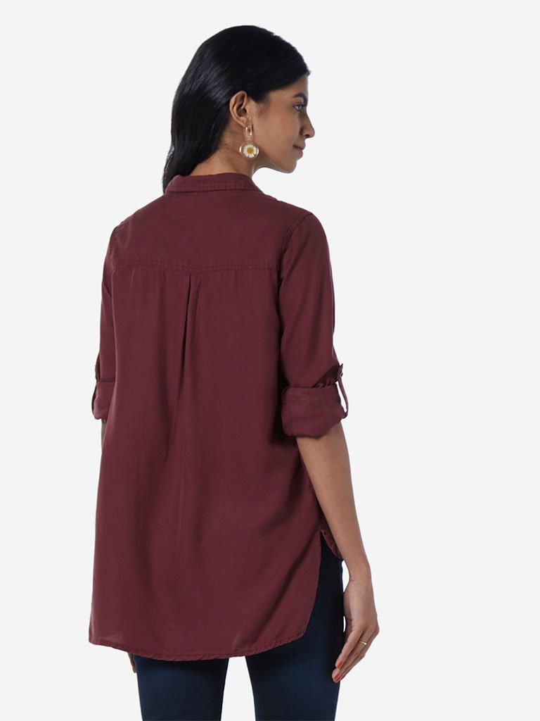 LOV Burgundy High-Low Una Shirt