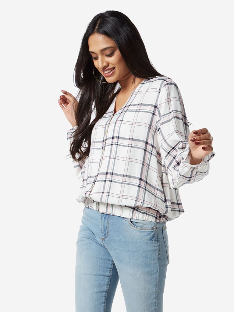 LOV White Checkered Adrian Top