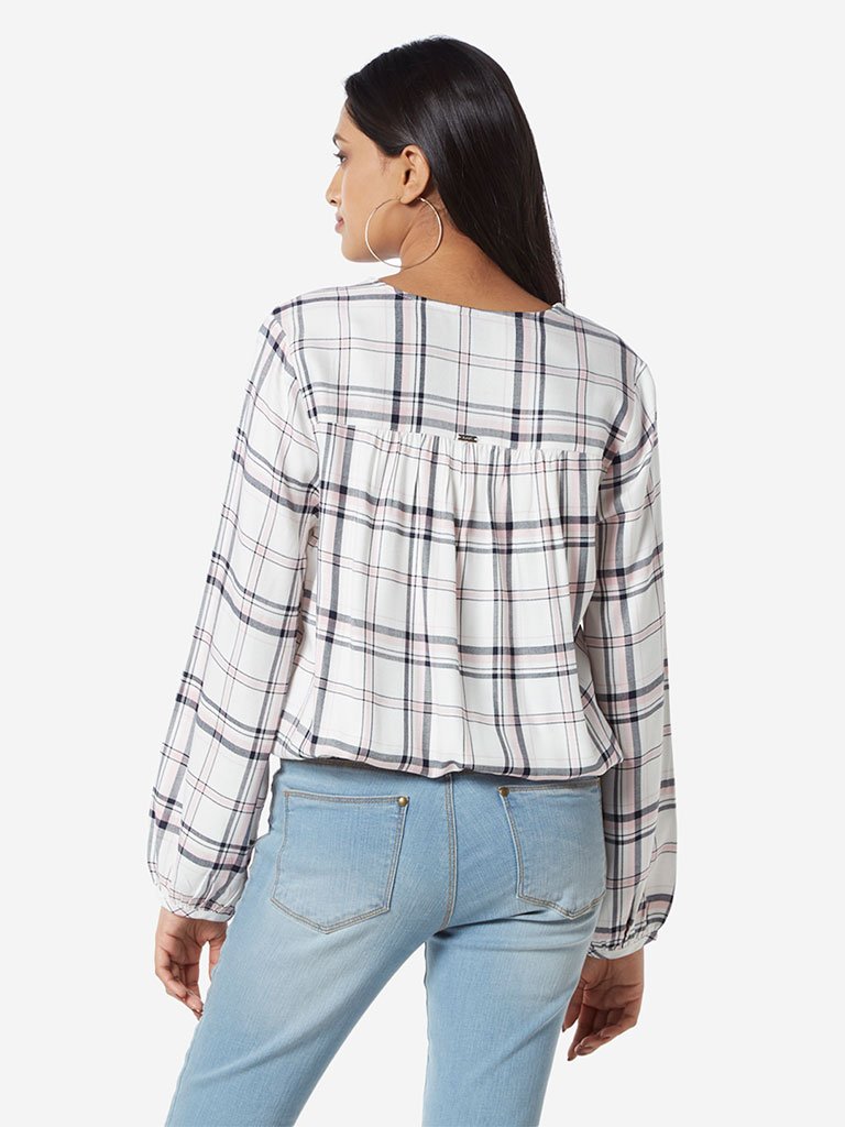 LOV White Checkered Adrian Top