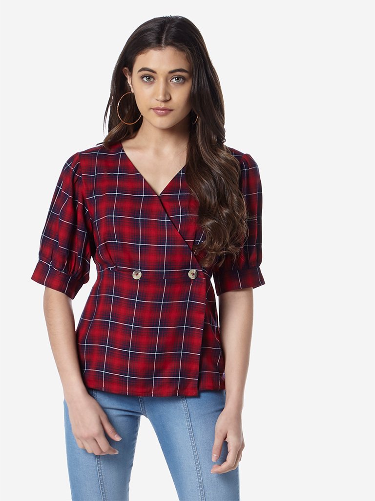 LOV Red Checkered Joe Top