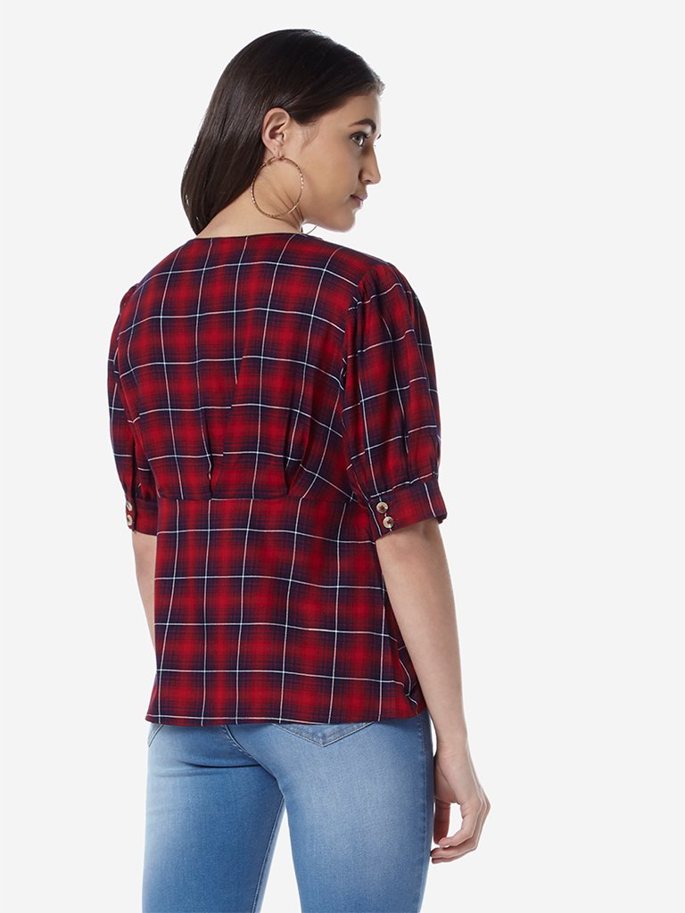 LOV Red Checkered Joe Top