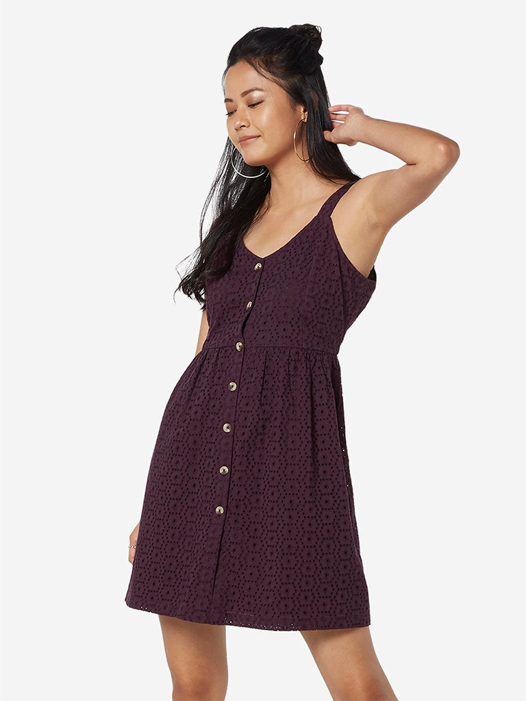 Nuon Berry Cut-Out Pattern Poovi Dress