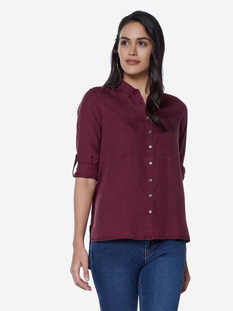 LOV Aubergine High-Low Una Casual Shirt
