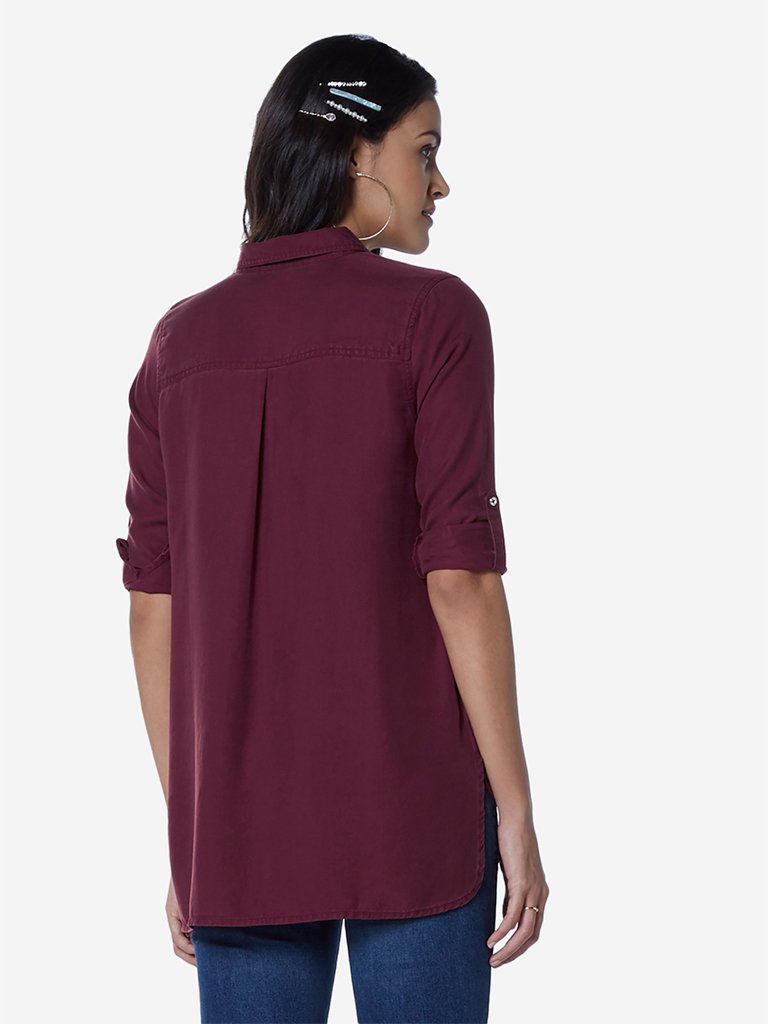 LOV Aubergine High-Low Una Casual Shirt