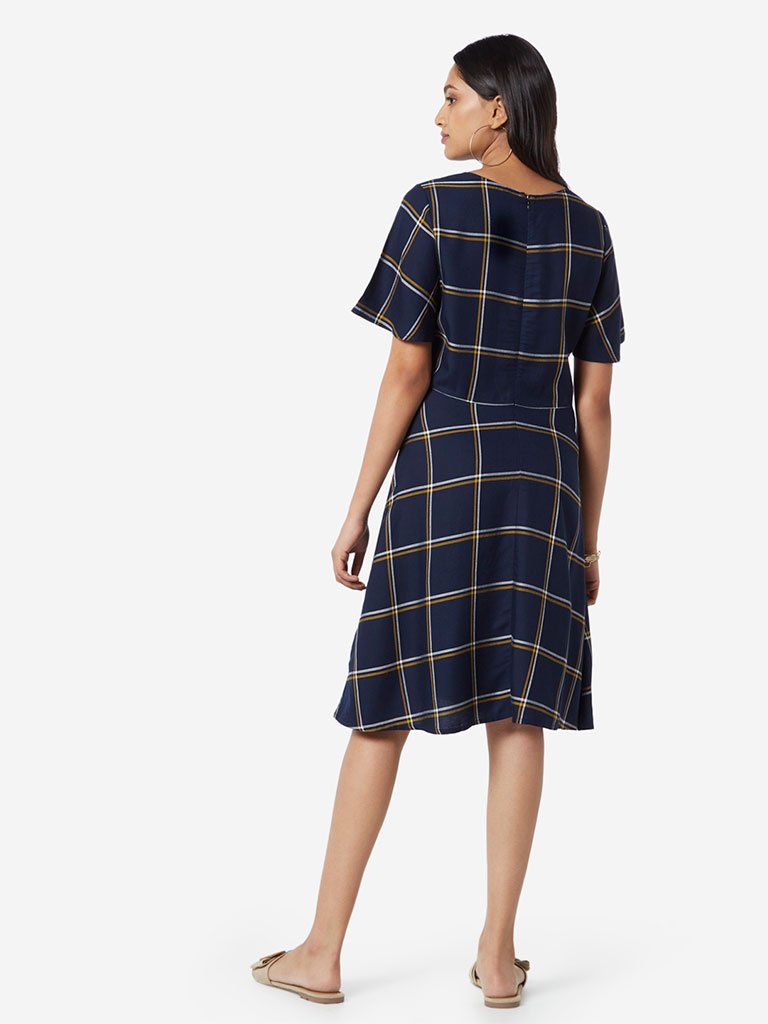 LOV Navy Checkered Dress