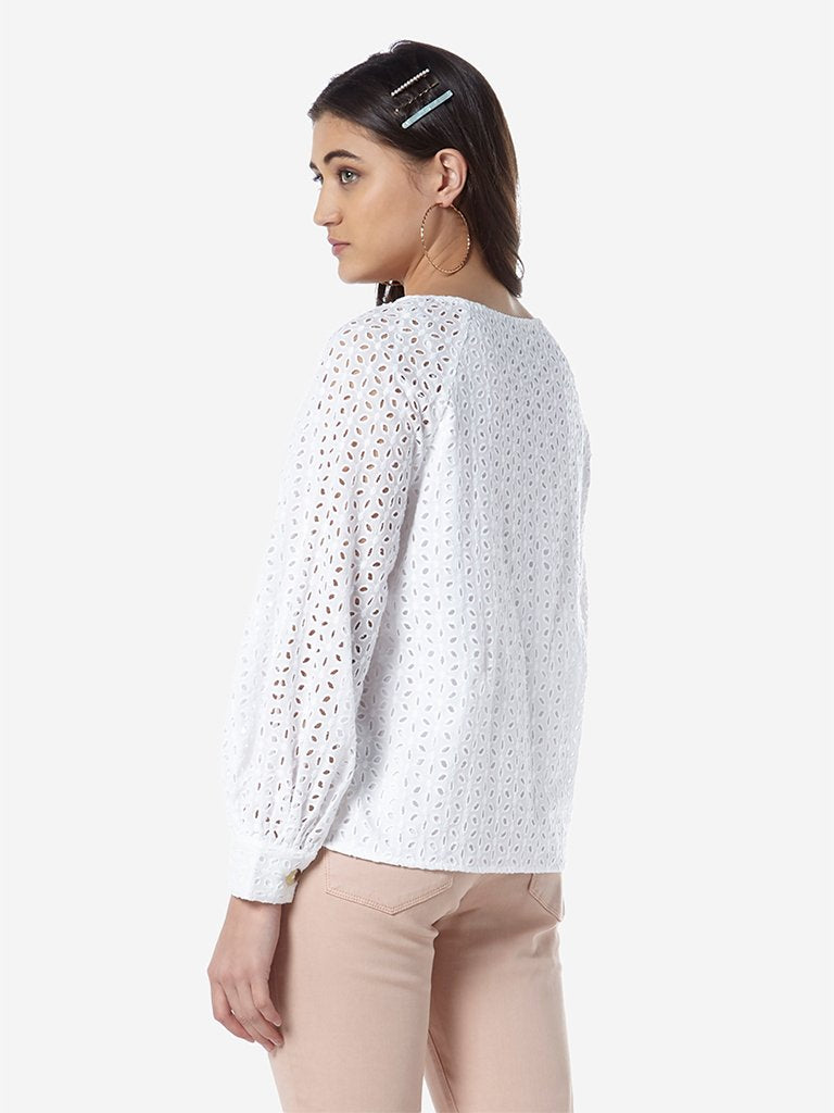 LOV White Cut-Out Detailed Jovina Top