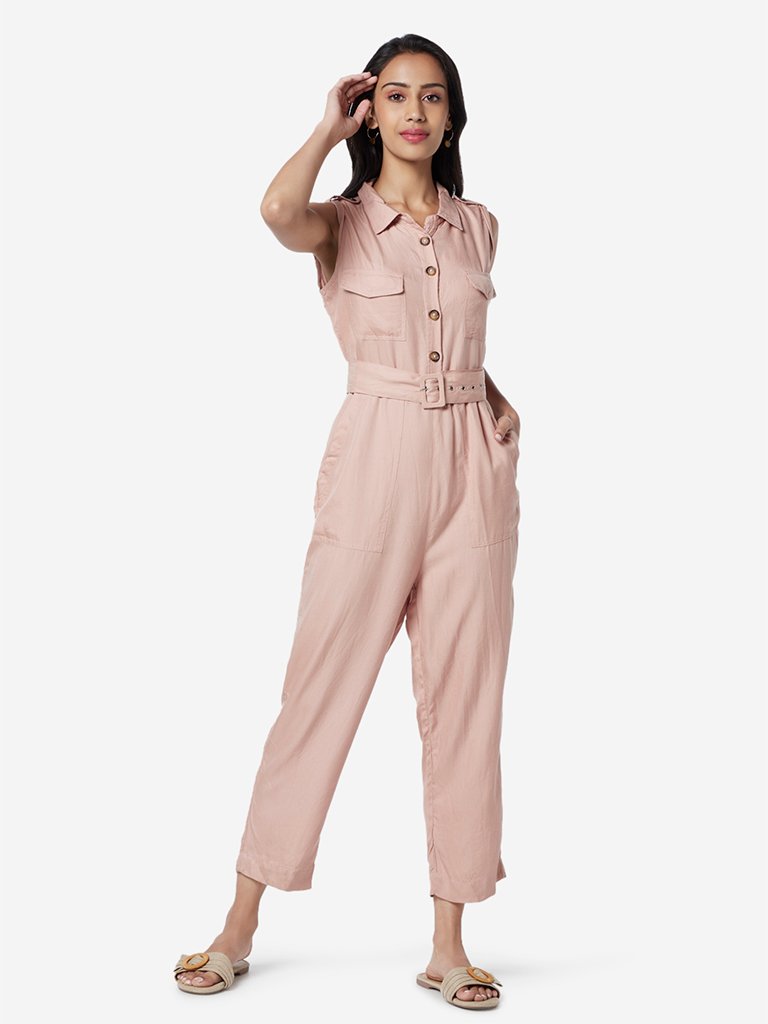 LOV Peach Scroll Jumpsuit With Belt