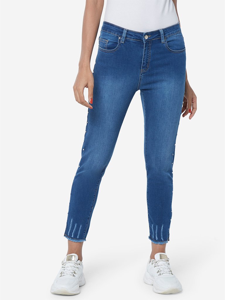 LOV Blue Rivet Pattern Cropped Jeans