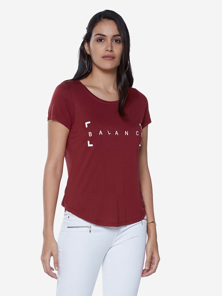 LOV Rust Text Printed Sherry T-Shirt