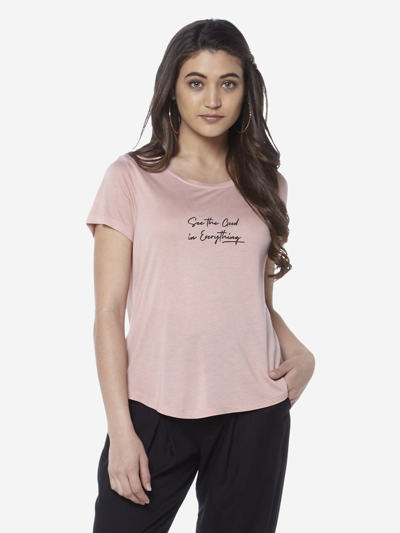 LOV Pink Text Print High-Low Sherry T-Shirt