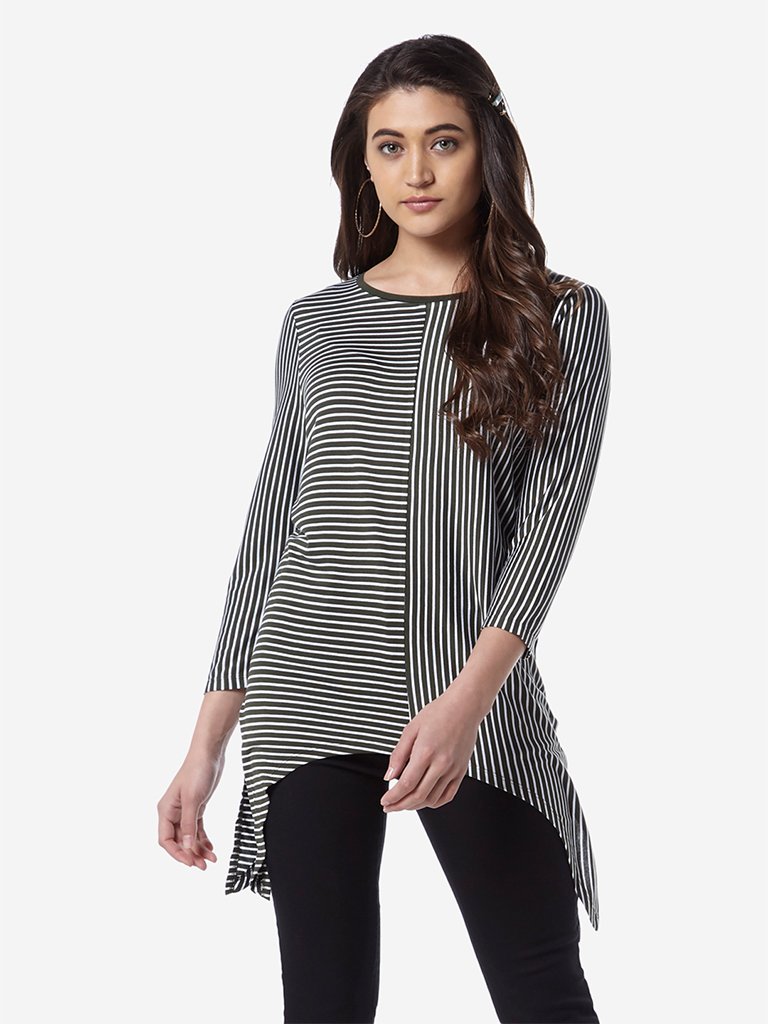 LOV Olive Striped Delnaz Top