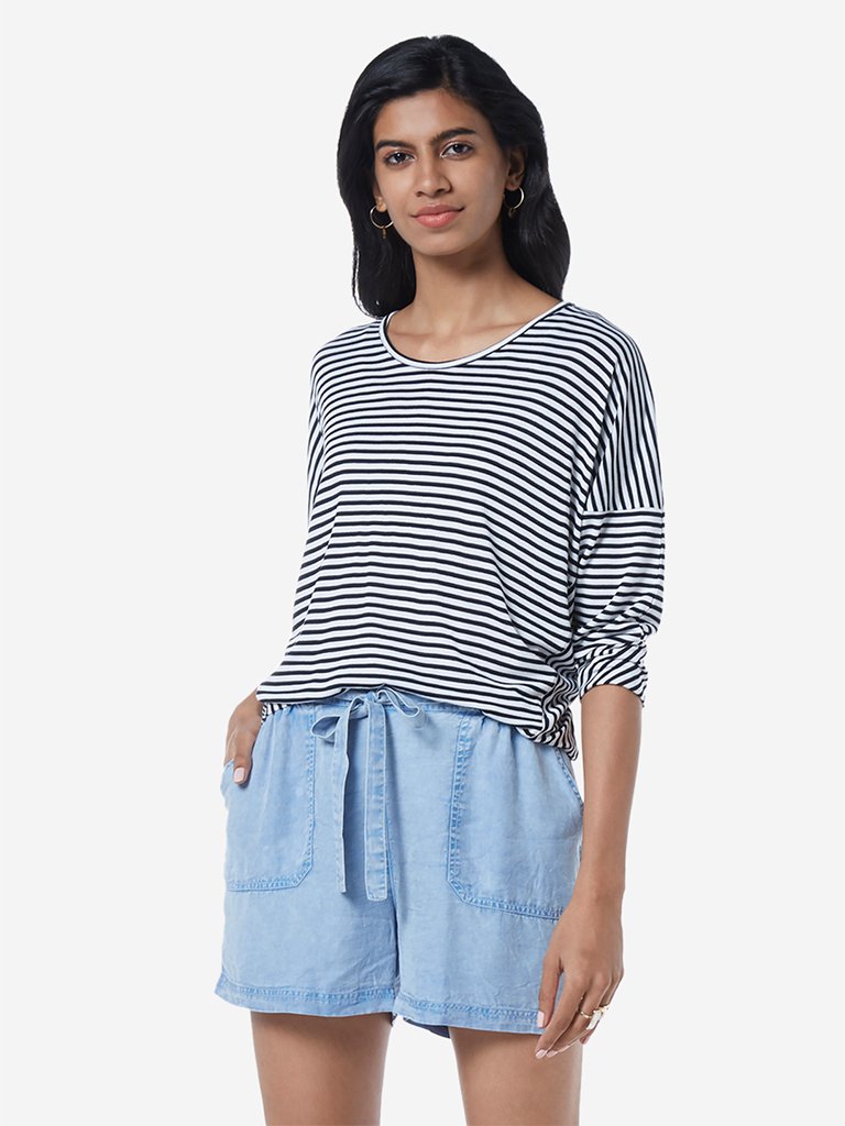 LOV Navy Stripe Patterned T-Shirt