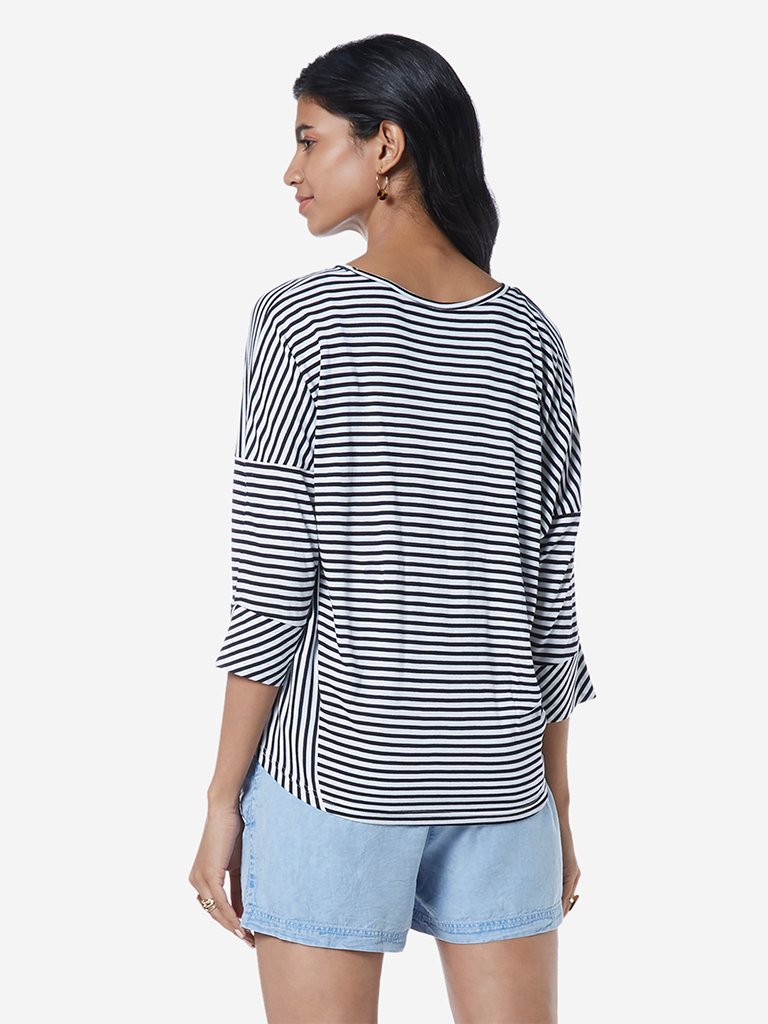 LOV Navy Stripe Patterned T-Shirt