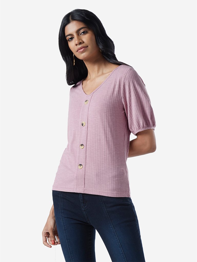 LOV Dull Pink Striped Phillis Top