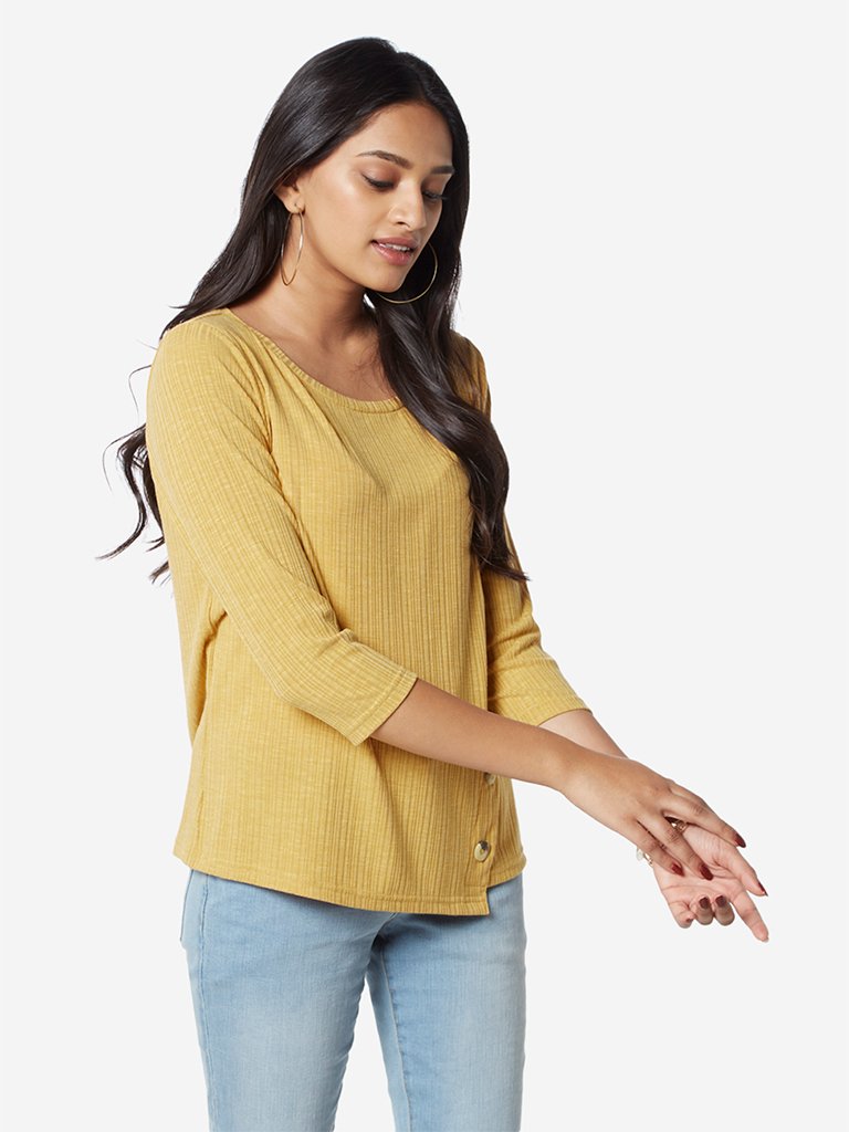 LOV Mustard Self-Patterned Kate Top