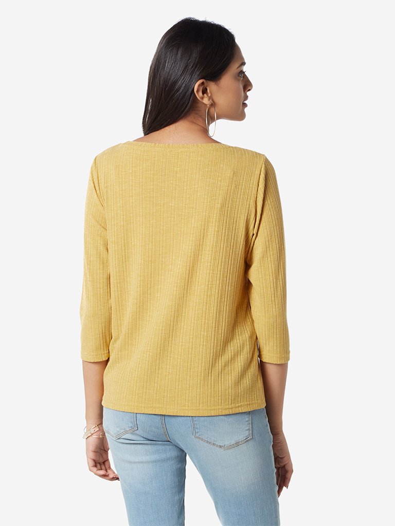 LOV Mustard Self-Patterned Kate Top