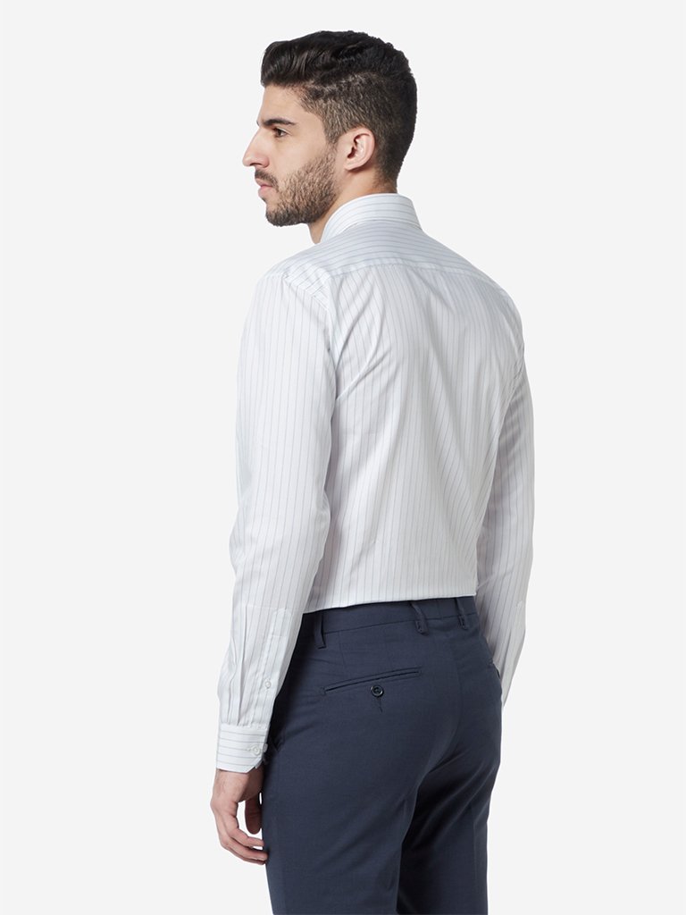WES Formals White Striped Relaxed Fit Shirt
