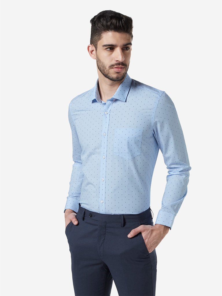 WES Formals Light Blue Slim Fit Shirt