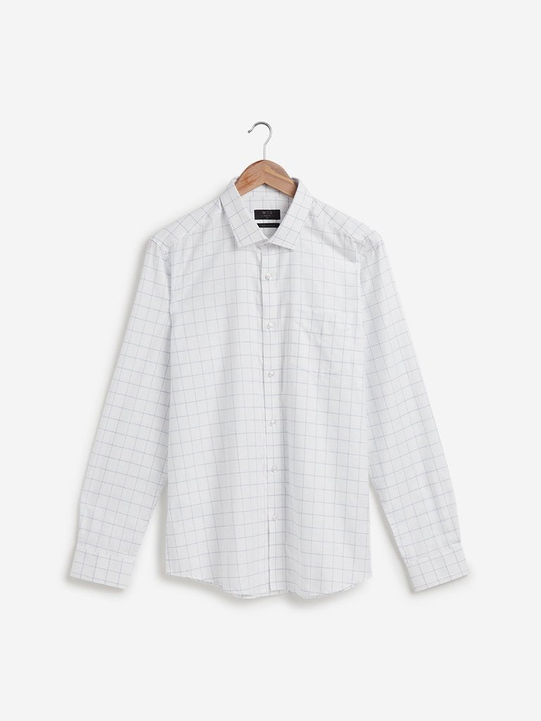 WES Formals White Checkered Slim Fit Shirt